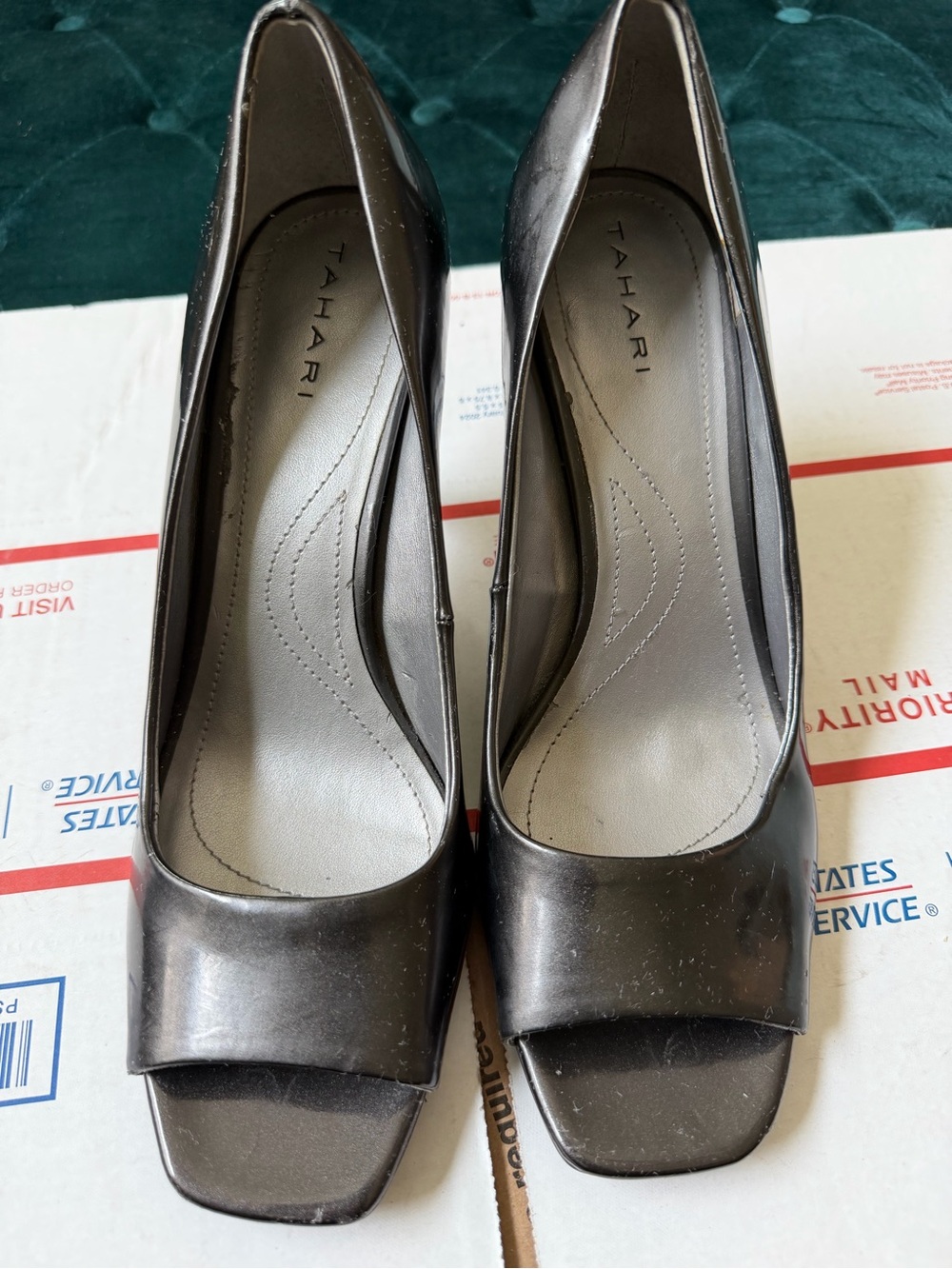 Tahari Riddle Women's Metallic Pewter Peep-Toe Pumps